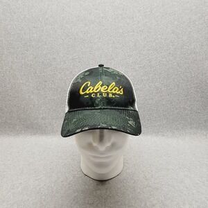 Cabela's Club Trucker‎ Mesh Back Adjustable Snapback Hat Green Marble Camo Cap